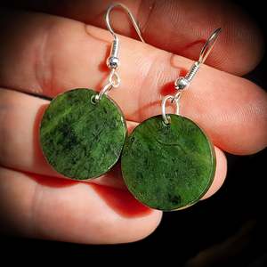 Earrings: Nephrite Jade / Greenstone Disk Hook Earrings