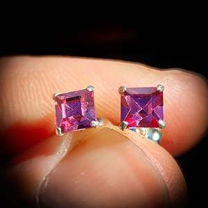 6mm Pink CZ & Solid 925 Sterling Silver Faceted Square Stud Earrings