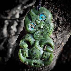 NZ Greenstone / Pounamu Tiki Pendant Necklace (P21B N635)