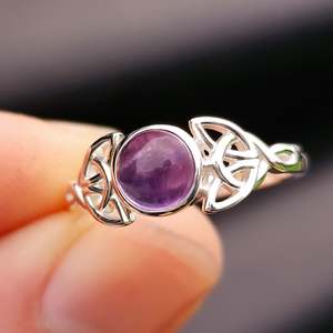 Solid 925 Sterling Silver & Natural Amethyst Celtic Knot Ring