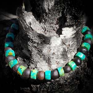 Elastic Bracelets: Raw Cherry Amber & Natural Turquoise Elastic Bracelet