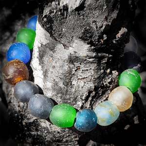 Chunky Sea Glass Bead Elastic Bracelet