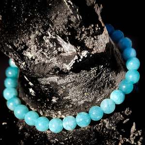 Elastic Bracelets: 6mm Natural Aquamarine Stone Bracelet