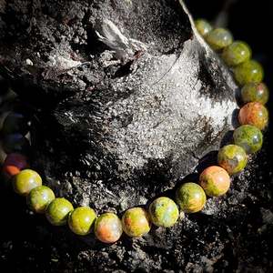 6mm Natural Unakite Bead Bracelet