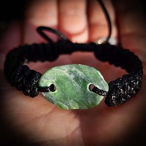 NZ Greenstone Pounamu One Off Macrame Bracelet (1A3-833)