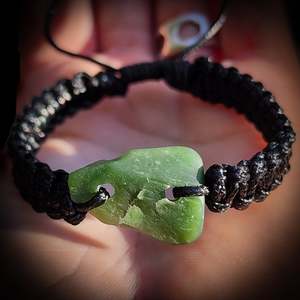 NZ Greenstone Pounamu One Off Macrame Bracelet (1A3-828)