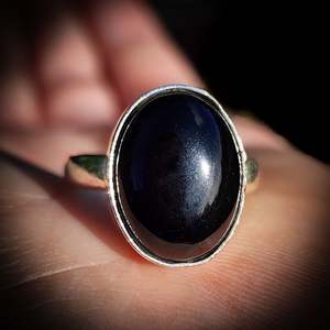 (Q) Solid 925 Sterling Silver & Black Onyx Oval Handmade Solitaire Ring