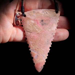 NZ Rhodonite / Pink Pounamu Niho Tooth Pendant Necklace (N671)