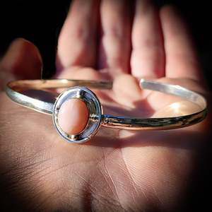 Solid 925 Sterling Silver & Natural Pink Opal Cuff Bracelet