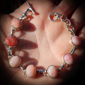 Solid 925 Sterling Silver & Natural Pink Opal Chain Bracelet