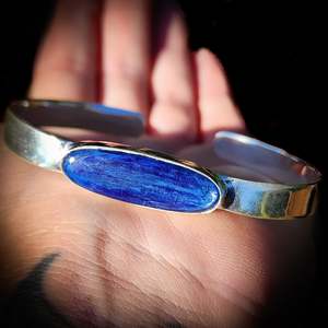 Solid 925 Sterling Silver & Natural Kyanite Handmade Cuff Bracelet