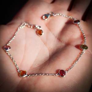 Sterling Silver Bracelets Bangles: Solid 925 Sterling Silver & Natural Mixed Tourmaline Chain Bracelet