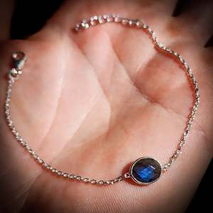 Solid 925 Sterling Silver & Natural Labradorite Oval Chain Bracelet