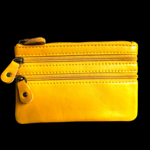 Genuine Leather Multi Pocket Purse - Yellow