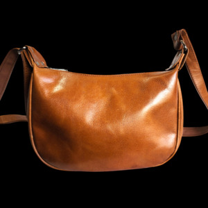 Leather Bags: Genuine Leather Half Moon Hand Bag - Brown
