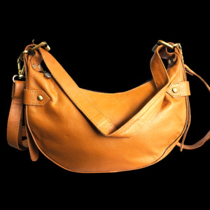Leather Bags: Genuine Leather Half Moon Hand Bag - Tan