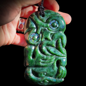 NZ Greenstone Pounamu XL Tiki Pendant Necklace (N804)