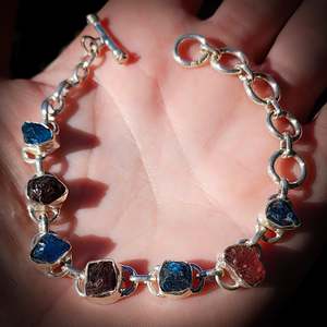 Sterling Silver Bracelets Bangles: Solid 925 Sterling Silver & Raw Garnet, Apatite Chain Bracelet