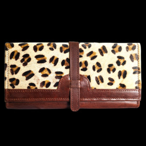 Leather Wallets Purses: (CLEARANCE) Genuine Leather & Cow Hair Purse - Brown Leopard