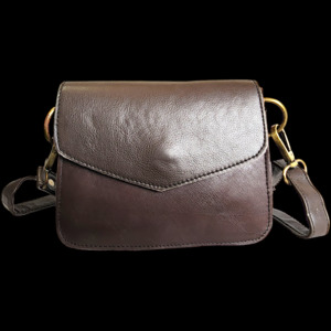 Leather Bags: (CLEARANCE) Genuine Leather Small Shoulder Bag - Brown