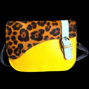 Leather Bags: (CLEARANCE) Genuine Leather & Cow Hair Hand Bag - Patchwork Leopard