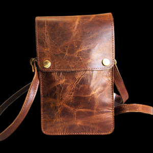 (CLEARANCE) Genuine Leather Vertical Gypsy Shoulder Bag - Vintage Brown
