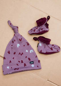 Winter 22: *Last One* Little Flock of Horrors Knotted Beanie and Bootee Set - Orchid Sprinkles