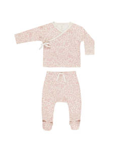 All Babies: Quincy Mae - Wrap Top & Footed Pant Set - Pink Blossom
