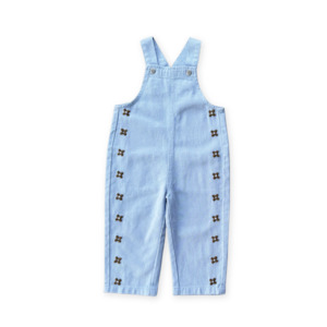 Girls Bottoms: Grown Organic Embroidery Posy Overalls - Ice Blue