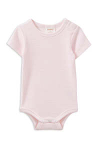 Baby Jumpsuit Rompers: Milky Pink Stripe Rib Bubbysuit