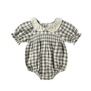 Baby Jumpsuit Rompers: Quincy Mae Collared Bubble Jumpsuit - Forest Check