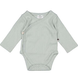 Baby Jumpsuit Rompers: Burrow & Be Haze Pointelle Long Sleeve Kimono Bodysuit