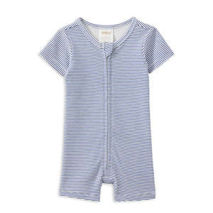 Baby Jumpsuit Rompers: Milky Blue Rib Zip Romper