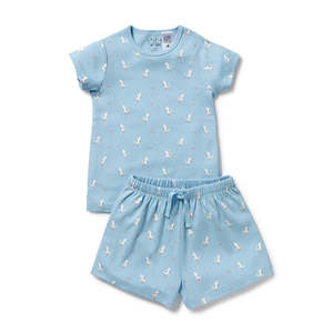 Boys Pyjamas: Wilson & Frenchy Organic Pointelle S/S Pyjamas - Sunny Seagulls