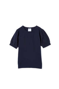 Summer 22 23: Milky Navy Broderie Sleeve Tee