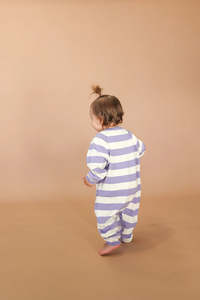 Saveonessentials: Grown - Organic Striped Essential Starsuit - Iris/Milk
