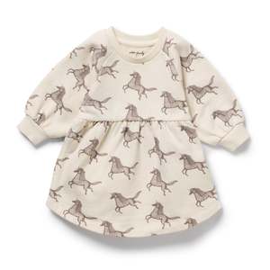Girls Dresses: Wilson & Frenchy Little Unicorn Organic Terry Sweat Dress - Trixie Horse
