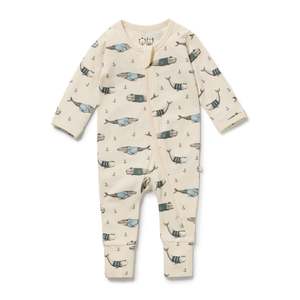 Wilson & Frenchy Organic Zipsuit with Feet - Woolly Whales