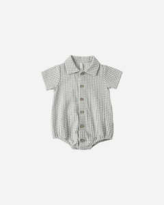 Quincy Mae Matteo Romper - Sage Gingham