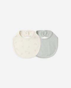 Quincy Mae Jersey Snap Bib Pack - Bunnies, Sage Microstripe