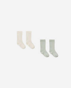 Accesories: Quincy Mae Sock Set - Natural, Sage