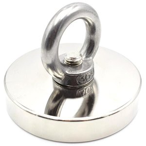 Neodymium Fishing Magnet with M8 Threaded Eyelet - 48mm dia.