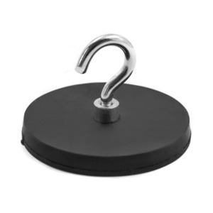 Threaded Hook Neodymium Pot Magnet with Rubber Case - 66mm (D) x 8mm (BH)