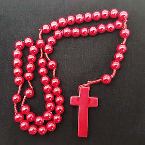 Cultural: Handmade Natural Stone Rosary - Red