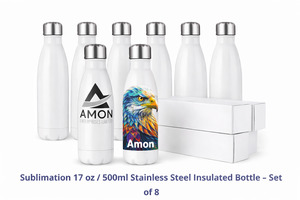 Heat Press Transfer Accessories: Sublimation 17oz / 500ml Stainless Steel Insulated Bottle – Set of 8