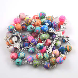 Colourful Bead Rosary with Silver Crucifix – 55cm