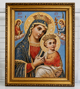 Cultural: Our Lady of Perpetual Help Gold Frame Tapestry – 42cm x 32cm