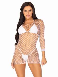Dresses: Leg Ave Supreme Fence Net Mini Dress White - 86128