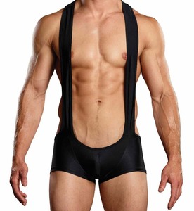 Male Power Nylon Spandex Sling Short Bodysuit S/M Black PAK846