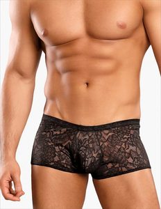 Mens Underwear: Male Power Stretch Lace Mini Short Black M 145162